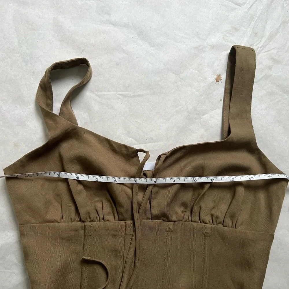Lovers & Friends Linen Blend Milkmaid Tie Front Corset Crop Top Green Sz XS NWT - Picture 6 of 9
